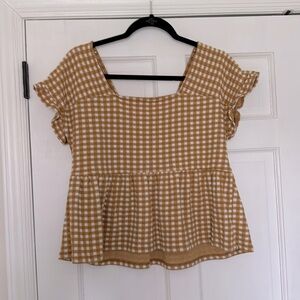 Madewell ruffle hem gold gingham top